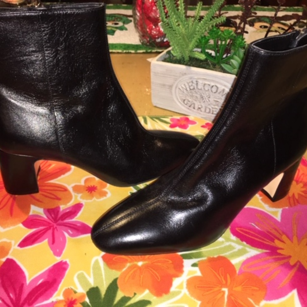 Zara Black Leather Ankle Boots Size 7 1/2 NWT